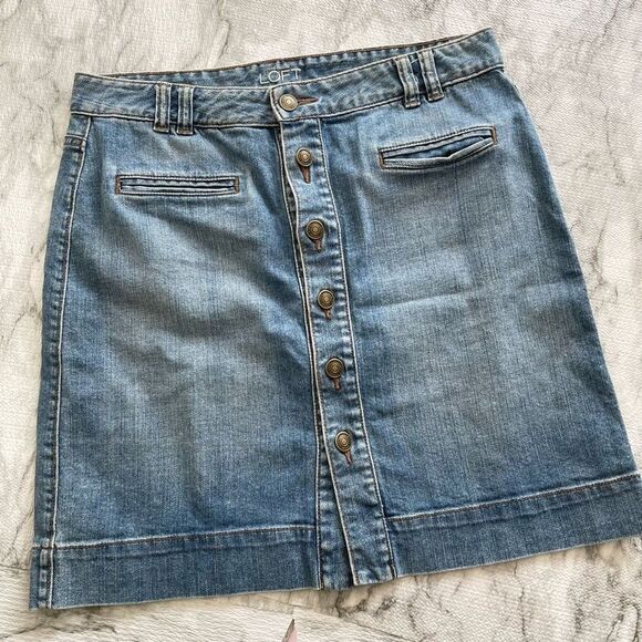 Loft Button Front Denim Mini Skirt Size 2 - Picture 1 of 6